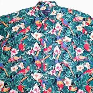 Lawton Harbor Men's Hawaiian Shirt Size XL Parrots Birds Tropical Short Sleeves